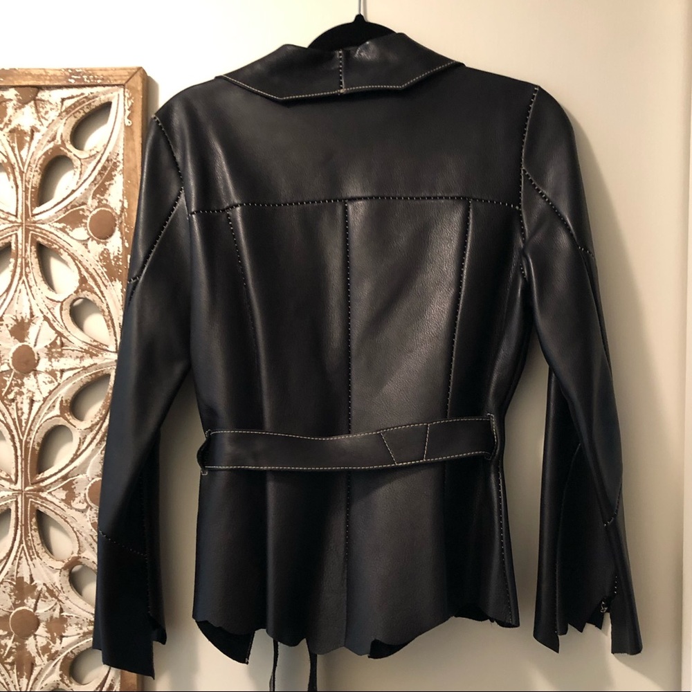 Joie Genuine Leather Belted Blazer Jacket – Black - Picture 11 of 13